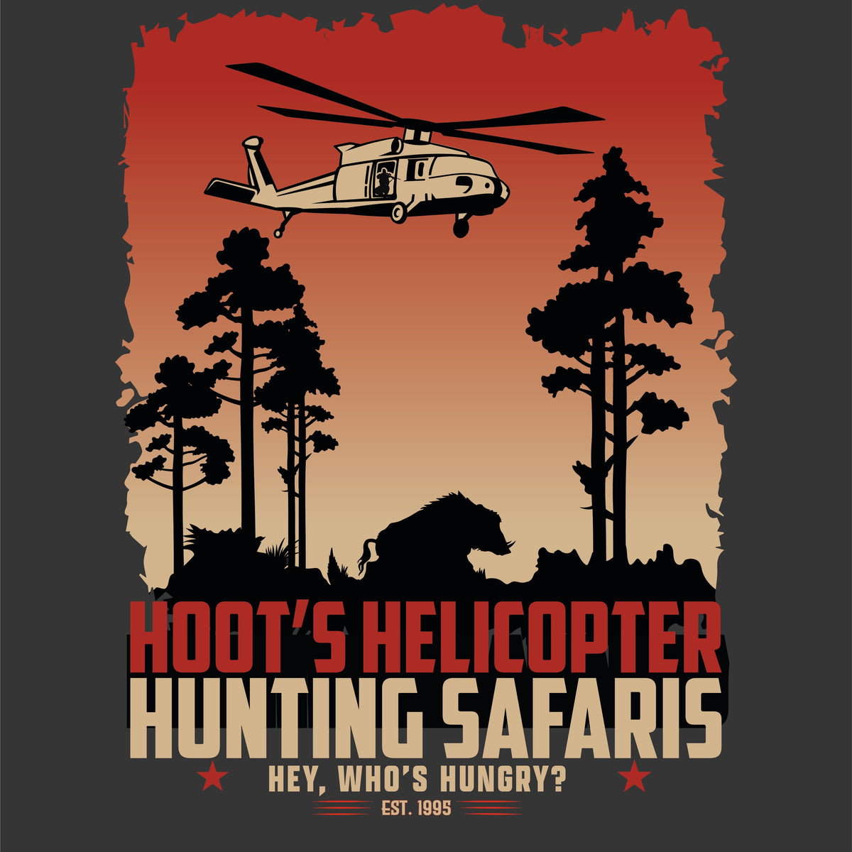 Hoot's Helicopter Hunting Safaris T-shirt