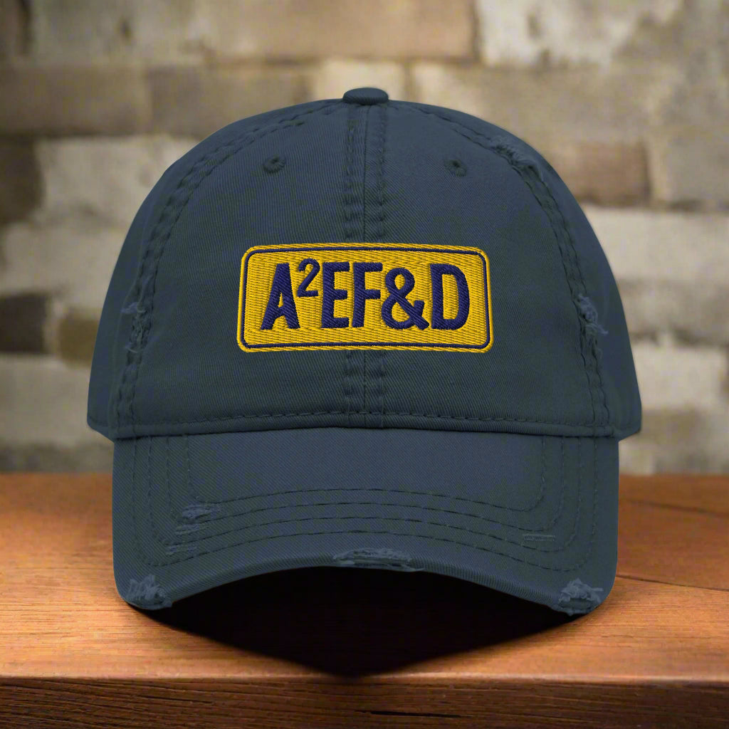 Against All Enemies Distressed Dad Hat (Navy/Gold)