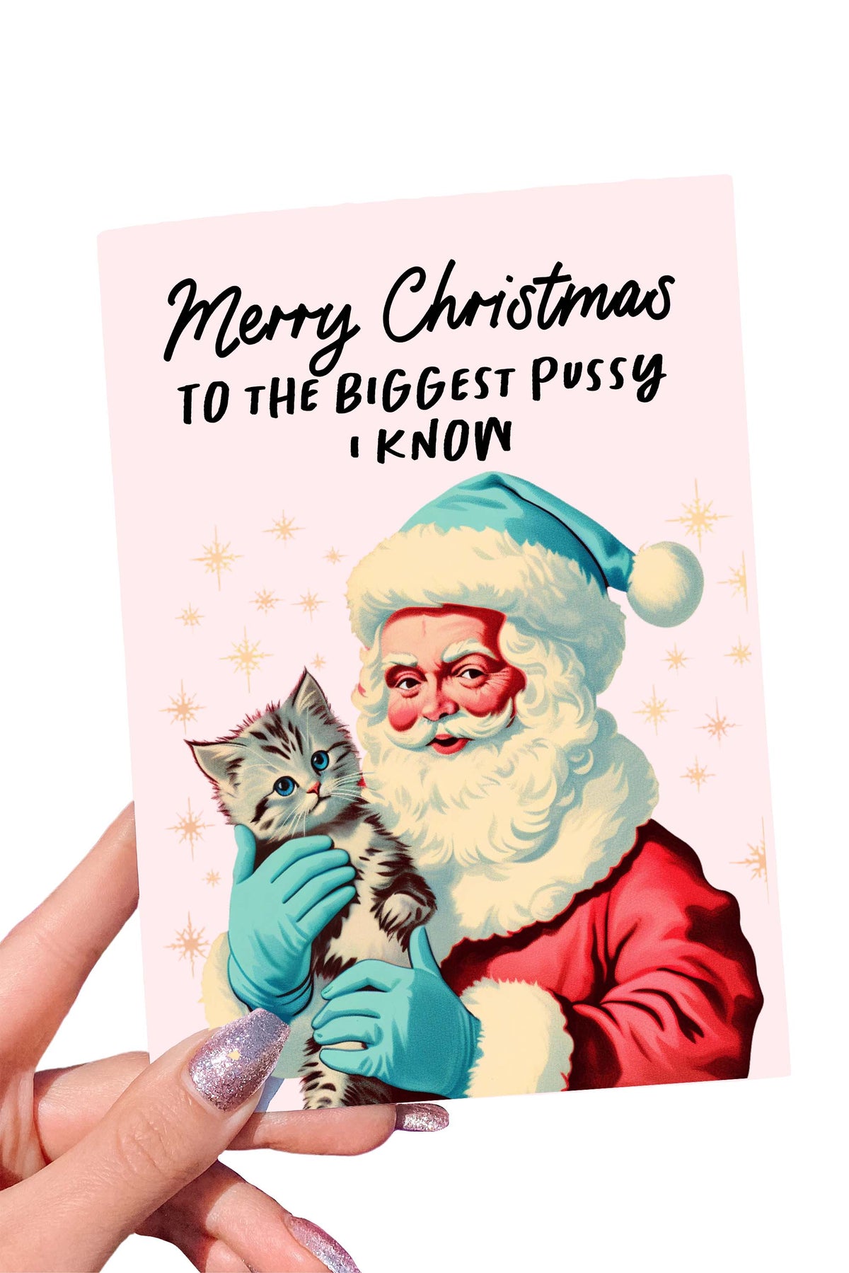 Merry Christmas to the Biggest Pussy I Know Card | Funny Santa Cat Christmas Card