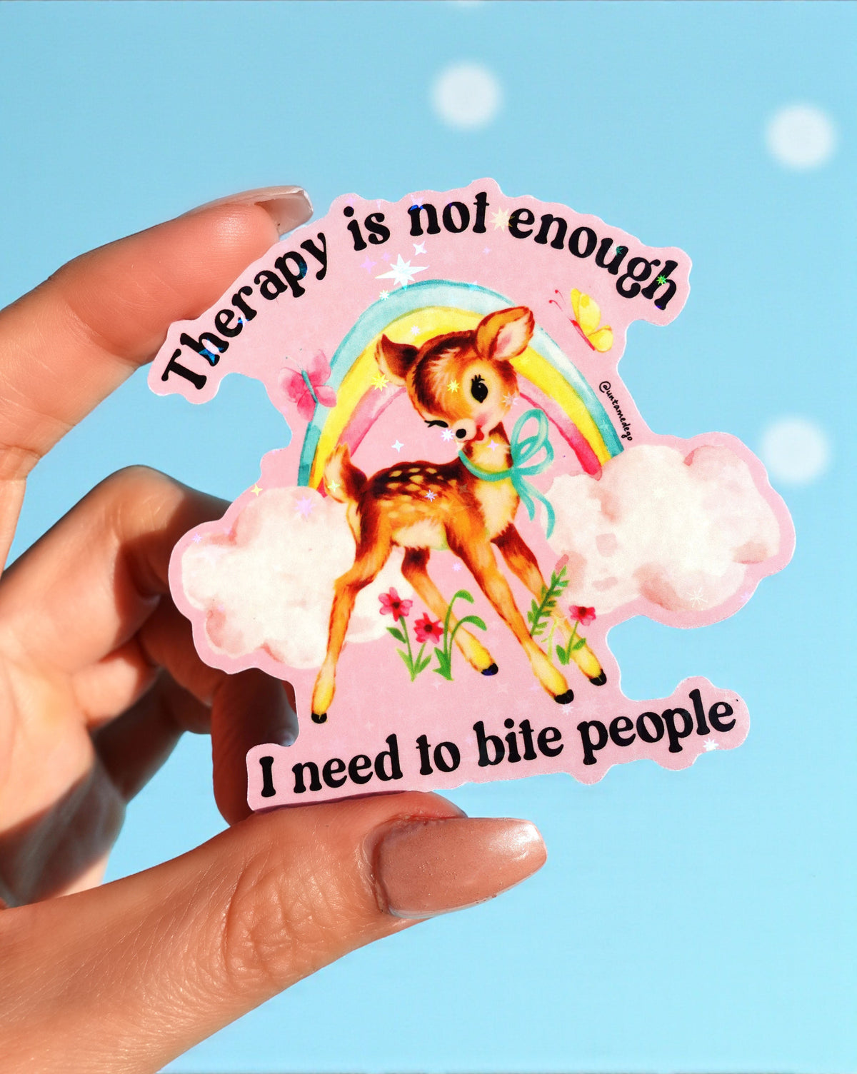 Funny Therapy Sticker – Therapy Is Not Enough I Need To Bite People Vinyl Decal